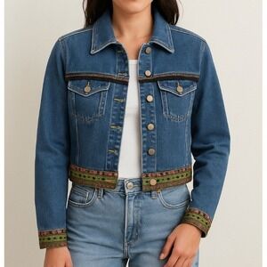 Carole Little Sport Boho Denim Jacket Womens size 4 Embroidered Retro Vintage
